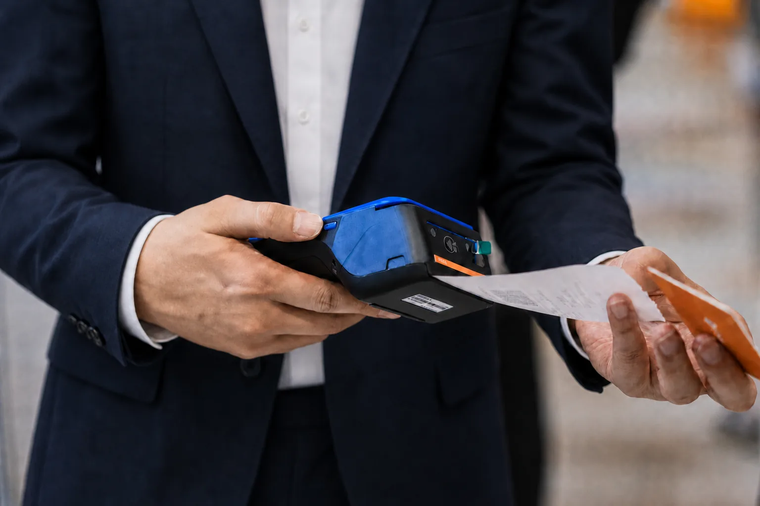 Paying at a business counter